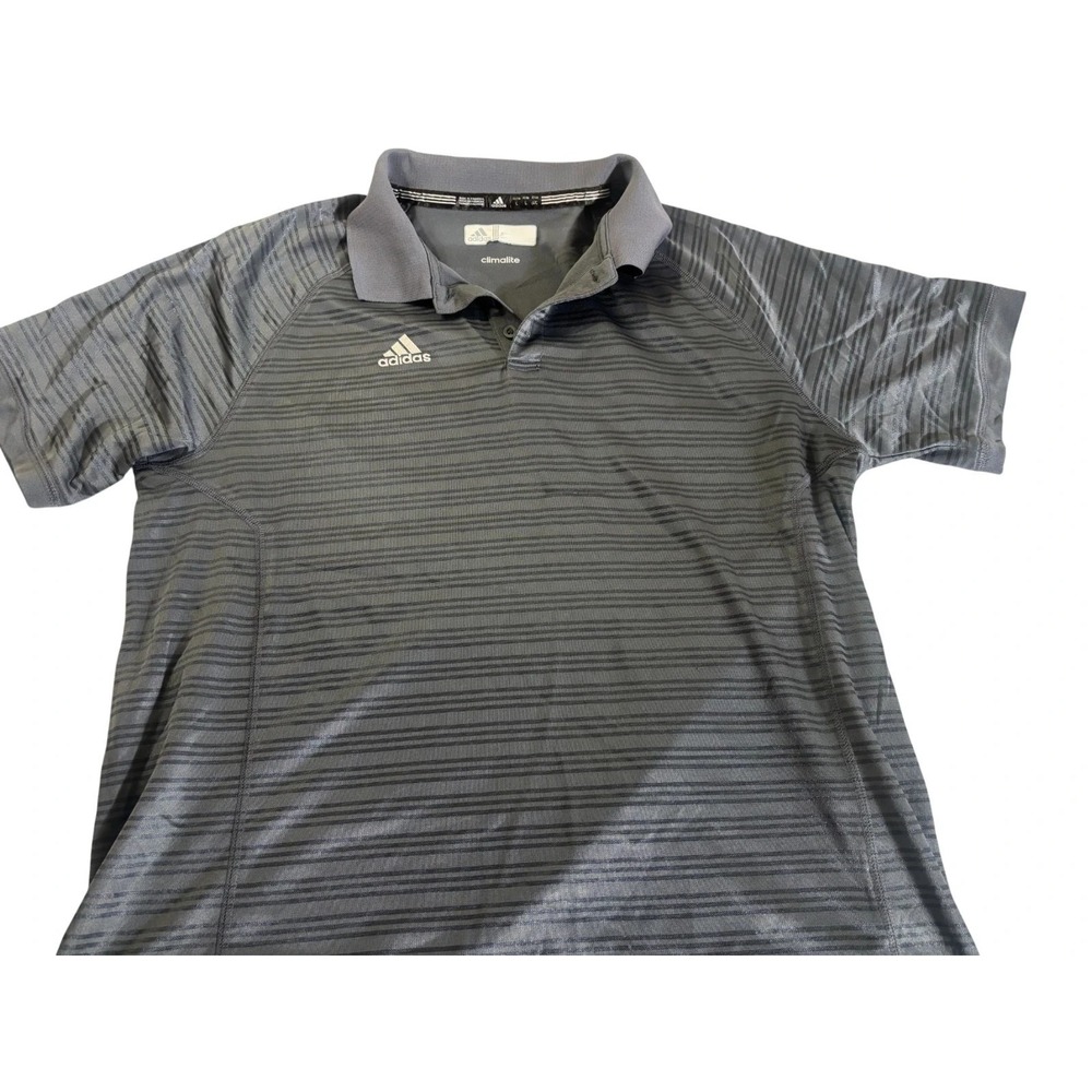 Adidas Polo Shirt Mens Large Gray Striped Performance Climalite Short Sleeve